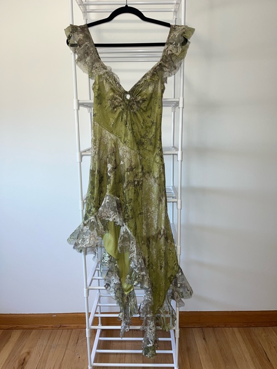 Urban Outfitters Dresses & Skirts - Urban Outfitters Olive Green Lace-Trim Asymmetrical Slip Dress